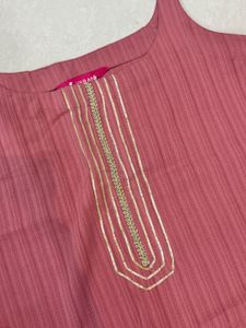 Pink silk crepe striped Kurta Set with Dupatta