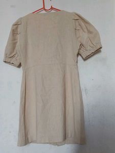 Linen Chic Beige Button-Front Mini Dress