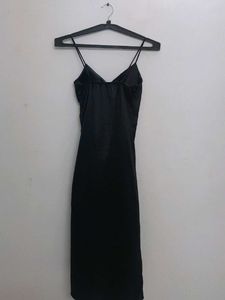 Black Cocktail Satin  Dress with Slit