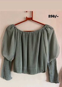 Green Off-Shoulder Puff Sleeve Top