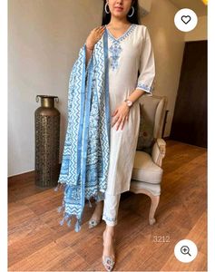 Women's Katha Cotton Kurta and Pant Set💙😍
