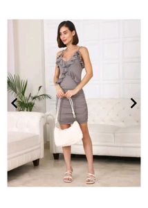 Chic Grey Ruched Ruffle Dress