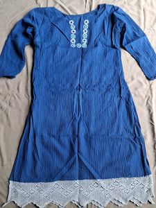 Blue Kurta with Crochet Lace Trim