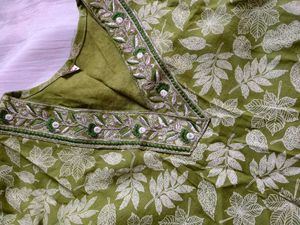 Leaf Print embroidery Kurti🌿