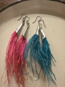 Boho Feather Earrings - Pink &amp; Blue