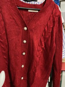 Chic Red Cable Knit Cardigan