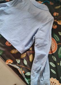 Blue Striped Collared Button-Up Shirt