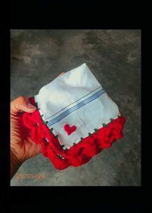Crochet Red Border Hanky with heart ❣️