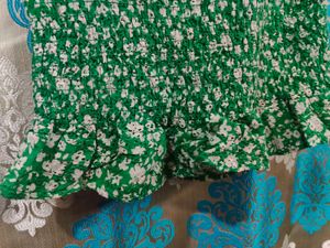 Bershka Green Floral Smocked Crop Top