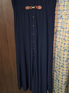 Elegant Navy Blue Maxi Dress with Belt