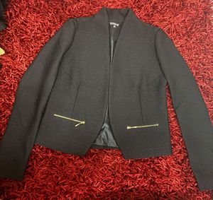Textured Black Blazer with Gold Zippers