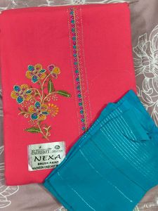 💕unstitched Pink Kurta Set with Embroidery