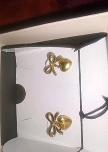 Gold Plated Heart &amp; Bow Stud Earrings by Palmonas