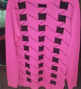 Bright Pink Geometric Pattern Sweater