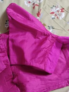 Vibrant Pink Silk Blouse with Embellished Border