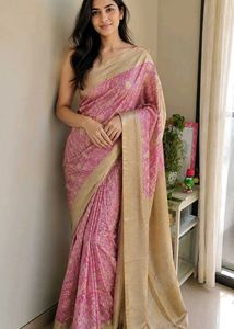 Elegant Pink &amp; Gold Silk Saree