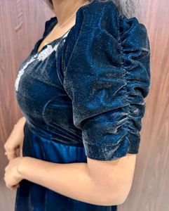 Elegant Navy Velvet Gown with Deer Embellishments