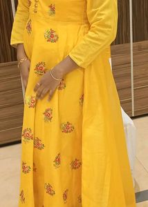 Yellow Floral Embroidered Anarkali Dress
