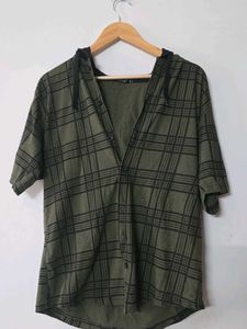 Green Plaid Hoodie Shirt 38 size