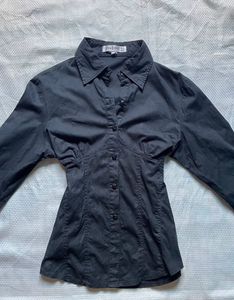Y2k Black Fitted Button-Up Shirt