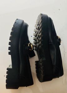 Black Loafers with Gold Bit Detail