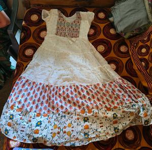 White Anarkali Gown with Floral Print