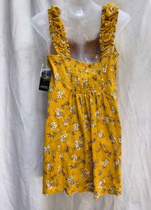 I. Yellow Floral Button-Up Mini Dress