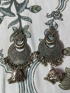Boho Oxidized Silver Jhumka Earrings(2 set)