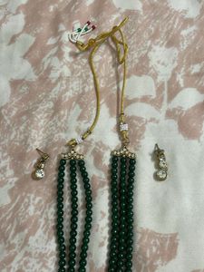 Elegant Green &amp; Crystal Beaded Necklace Set