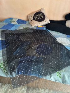Elegant Black Dupatta with White Polka Dots