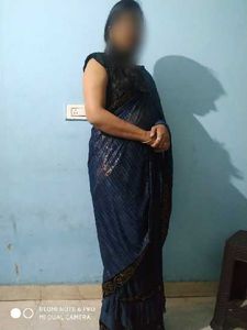Elegant Blue Ruffled Saree with black blouse
