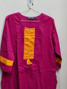 Vibrant Pink Kurta with Yellow Accent