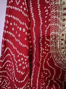 Red Printed Kurta with Embroidery
