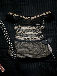 VINTAGE BABYDOLL Sheer Black Lace Top