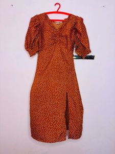 Chic Brown Polka Dot Midi Dress😍