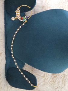 Gold Peacock Nath with Pearl &amp; Crystals