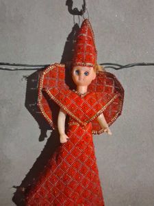 Vintage Doll in Red Traditional Outfit