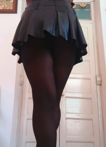 Black Faux Leather Pleated Mini Skirt