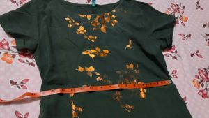 Golden Leaf Print Midi Dress