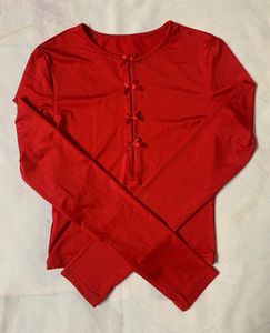 Red Long Sleeve Cut-Out Top