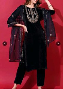 Elegant Navy Blue Velvet Kurta Set fix price