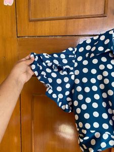 Polka Dot Tie-Front Blouse