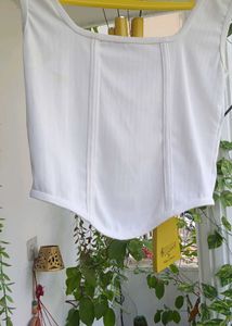Stylish White Ribbed Corset Top