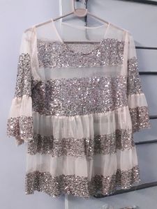Sparkly Striped Bell Sleeve Top