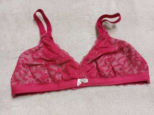Lace Trim Pink Bra