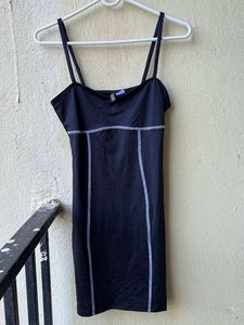 Brand New H&amp;M Black Mini Dress with White Stitchin