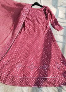 Mirror Work Embroidery A Line Gown With Dupatta