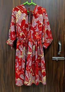 Boho Red Paisley Print Mini Dress