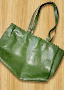 Green Faux Crocodile Tote Bag
