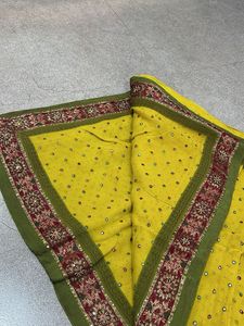 Yellow Embroidered Bandhani Saree